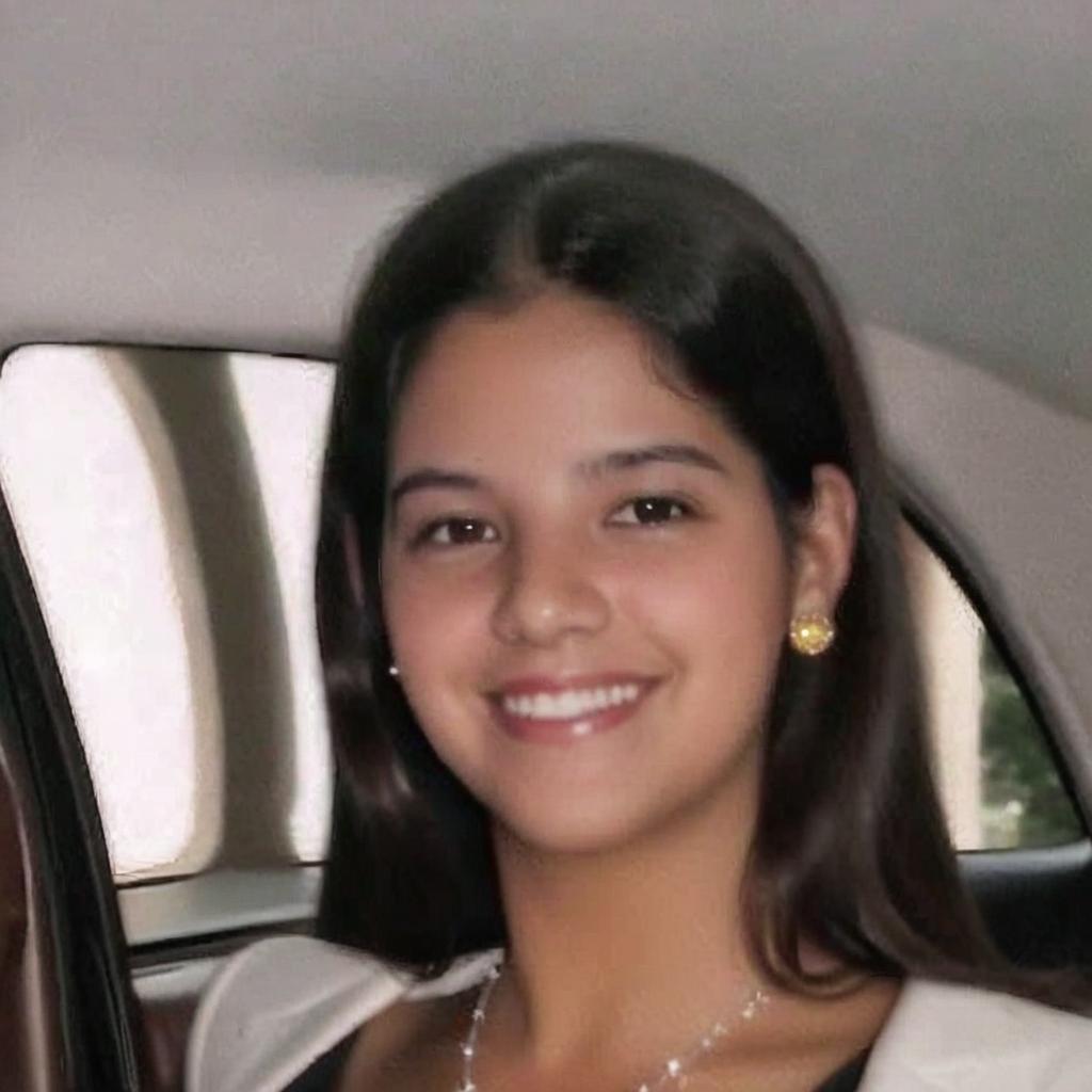 Perfect! I’ll edit the image to place her in the back passenger seat of a Volvo, and change her outfit to a St. Michael’s School of Santo Domingo uniform.

Just to make sure — would you prefer the background to show the inside of the car only, or do you want it visible through the window too (like a street in Santo Domingo, school zone, or something else)? Both