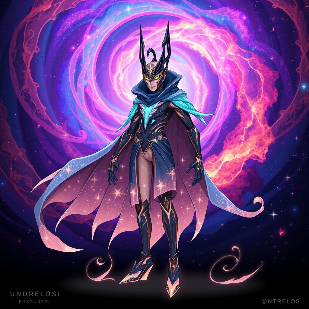 A character concept inspired by the Anti-Spiral, named Undrelos Echo of Singularity, depicted as a majestic space being