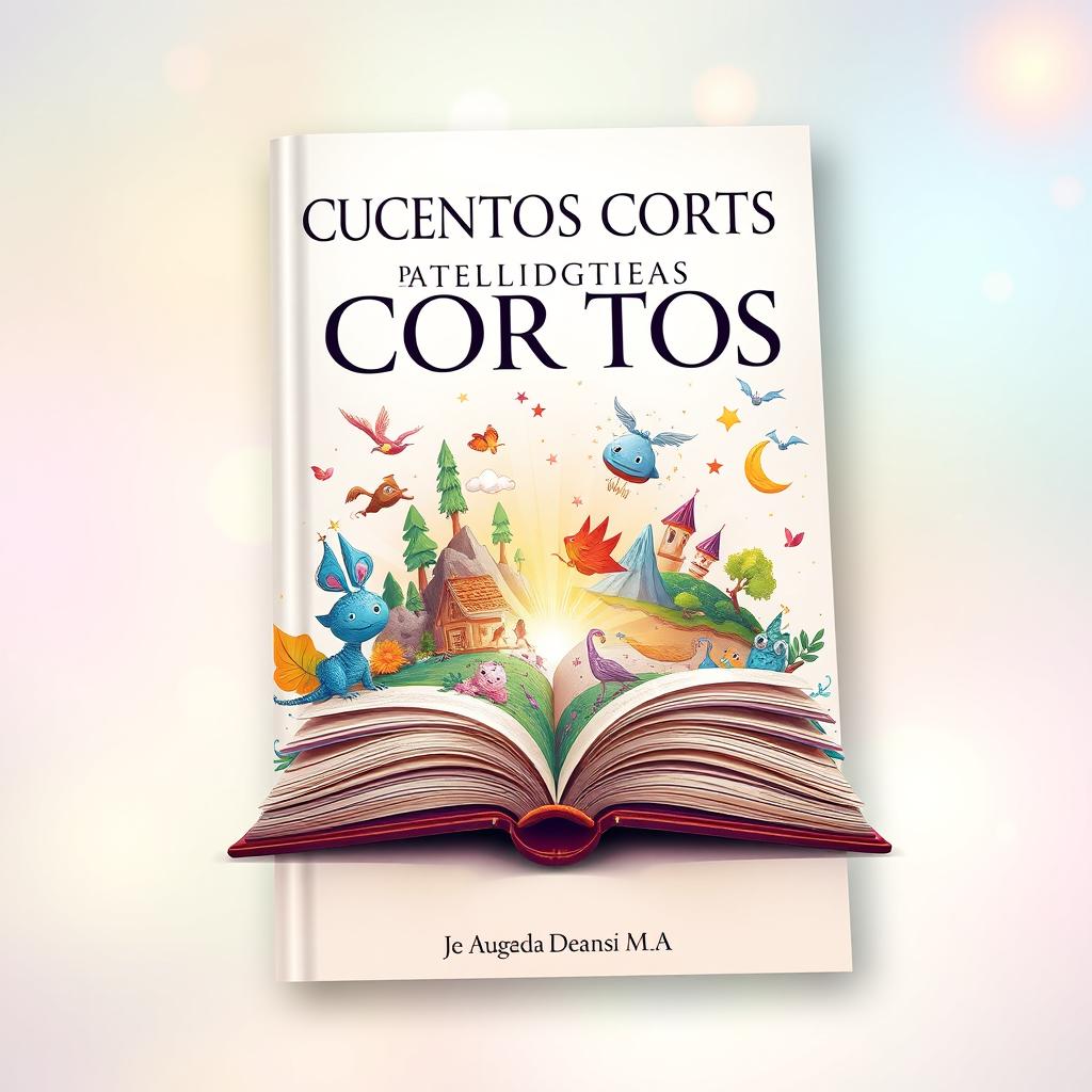 A captivating book cover design for a collection of short stories titled "CUENTOS CORTOS PARA INTELIGENCIAS LARGAS"