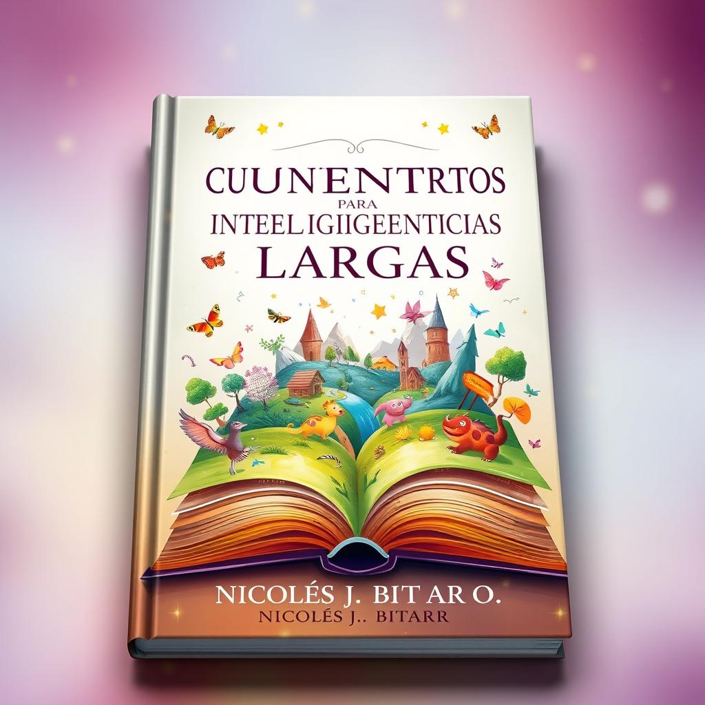 A captivating book cover design for a collection of short stories titled "CUENTOS CORTOS PARA INTELIGENCIAS LARGAS"