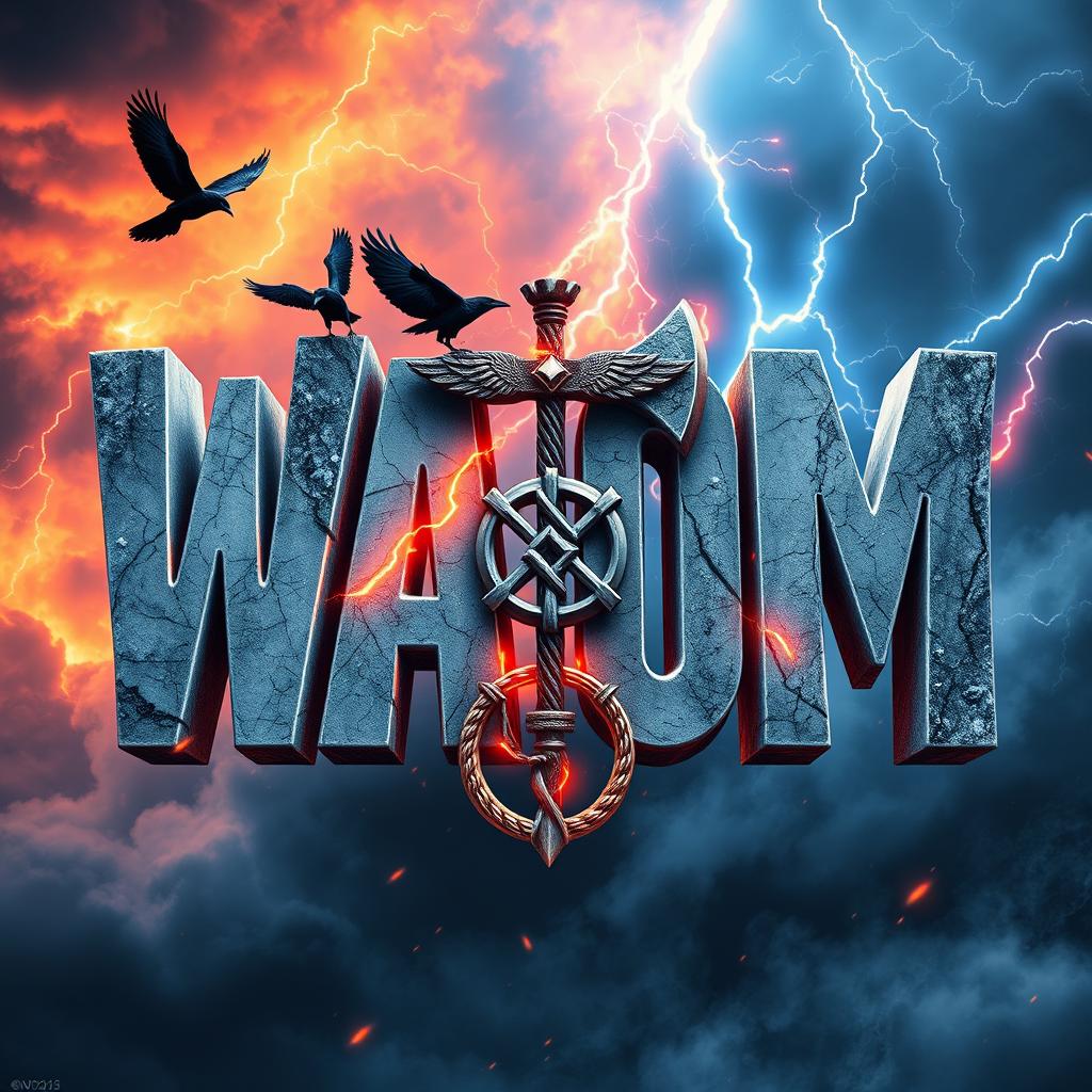 An epic logo featuring the letters 'WAOM', designed as a fusion of 'Clash of the Titans' and Norse mythology