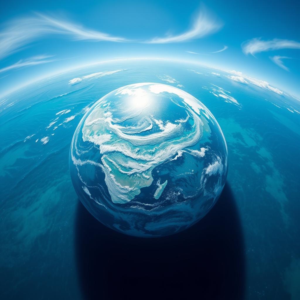 A breathtaking view of a planet Earth completely covered by oceans, with no landmasses visible