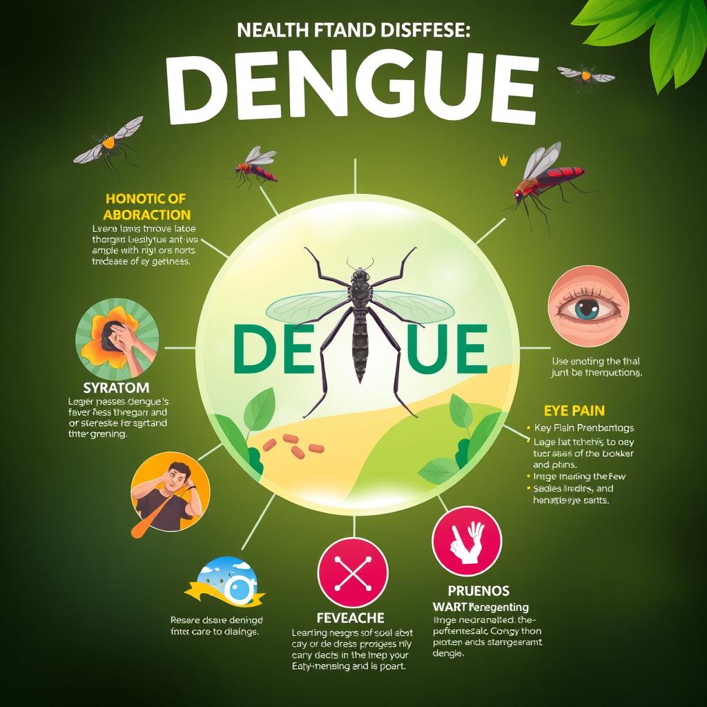 A visually stunning infographic about the disease Dengue, designed as high-quality 4K digital art