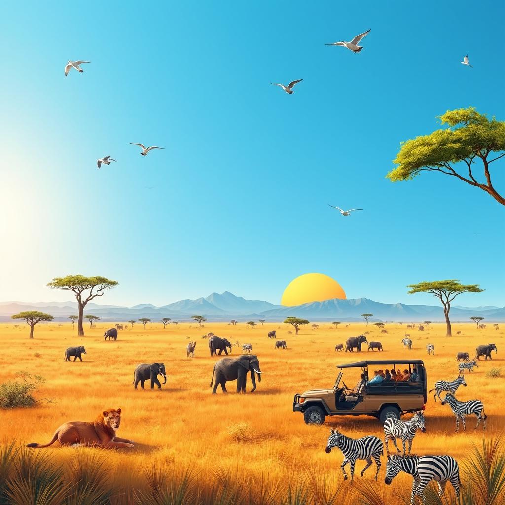 An engaging safari-themed page featuring an expansive African savannah landscape