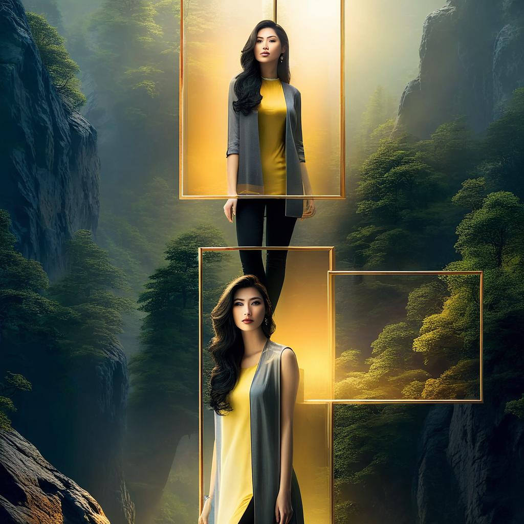 A transparent beautiful woman in front of the picture