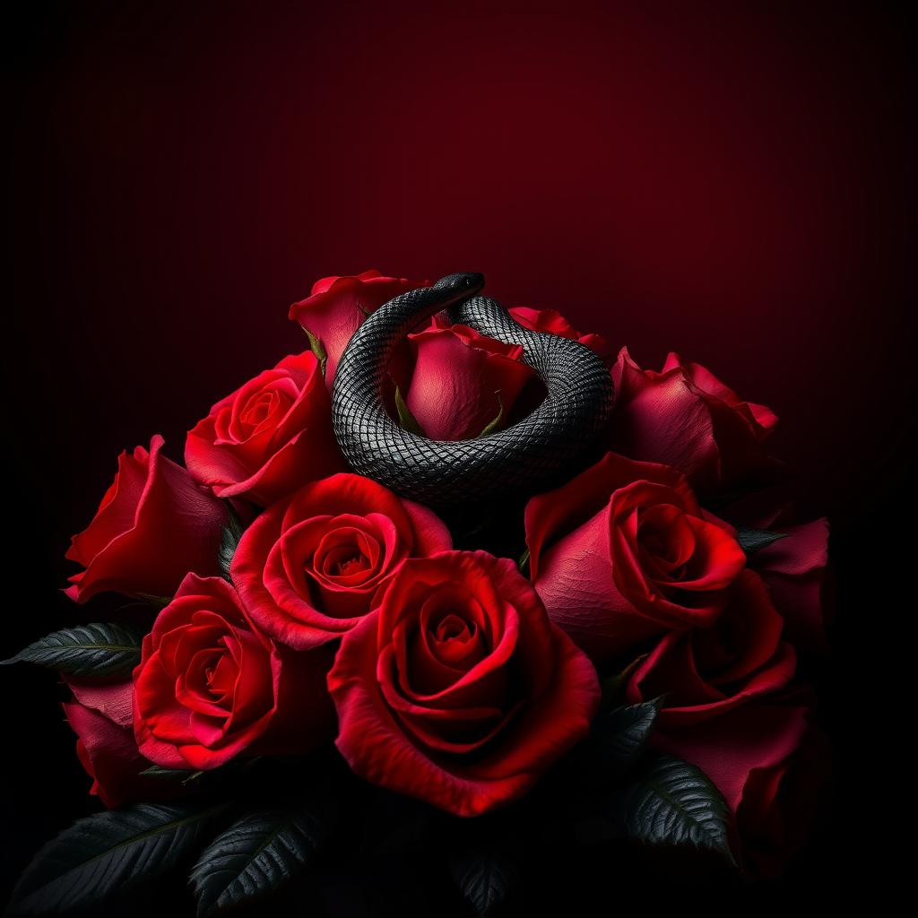 A dramatic and striking image featuring a dark gradient palette transitioning from deep red to black