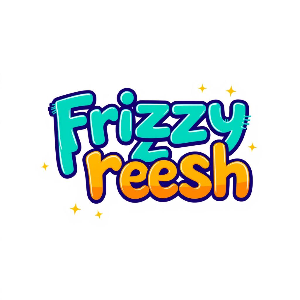 A vibrant and eye-catching logo design for "Frizzy Fresh" featuring playful typography with frizzy hair elements integrated into the letters