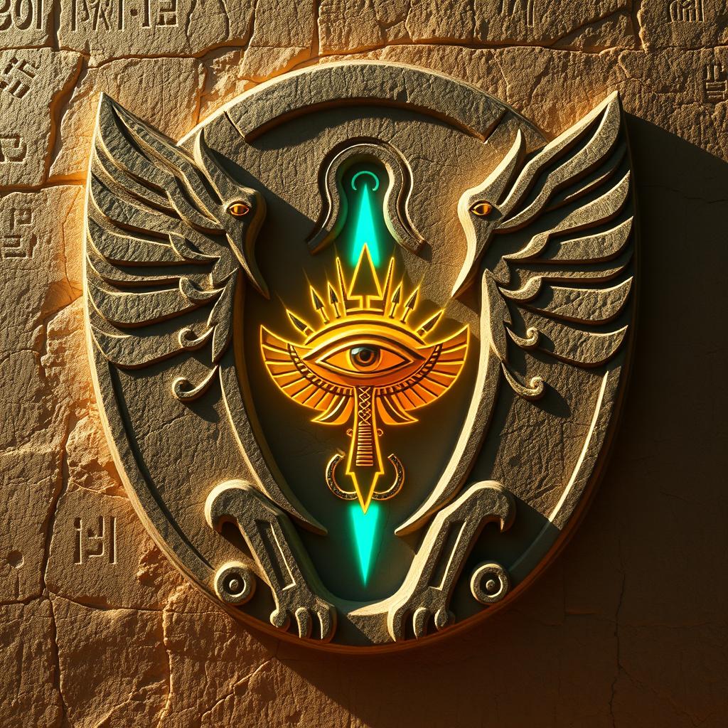 An ultra-realistic carved stone Egyptian logo featuring the letter 'W', created from two snarling Anubis jackals whose tails elegantly form the base of the letter