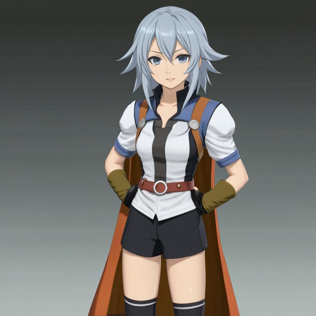 I need you to create a picture of Raine Sage (picture one). Same pose, expression, style. With the costume of picture 2