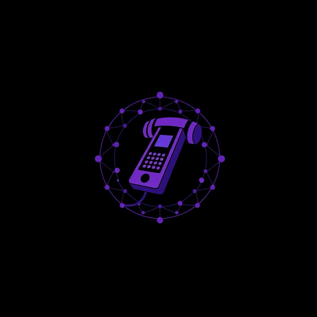 A modern and intricate logo design for a Polymer communication group, featuring a stylized telephone as a central graphic element