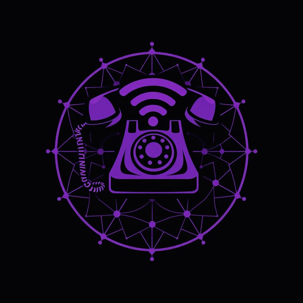 A logo design for a complicated Polymer communication group, featuring an artistic combination of a vintage telephone icon and a WiFi signal symbol