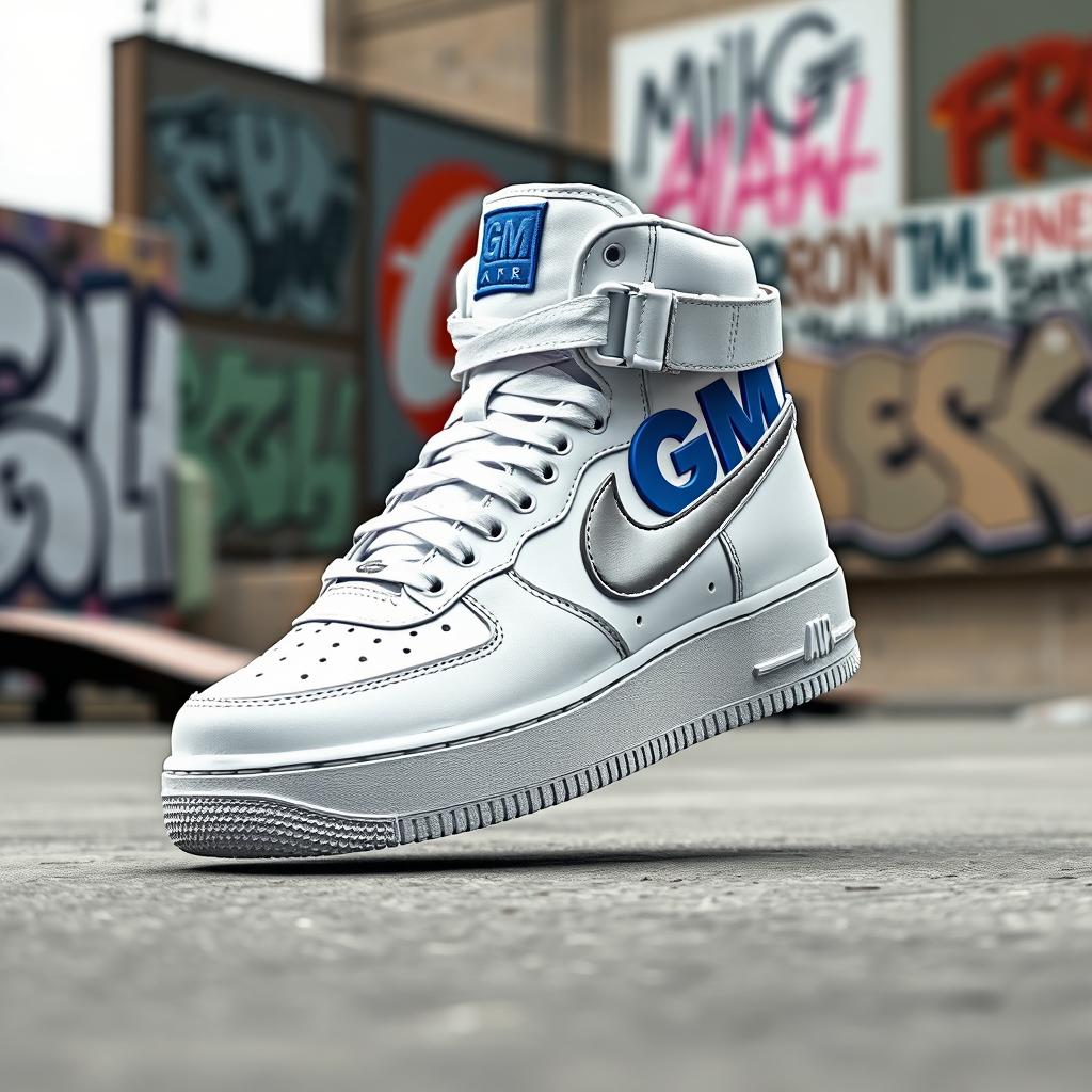 A sneaker design inspired by Nike Air Force, featuring a high-top silhouette