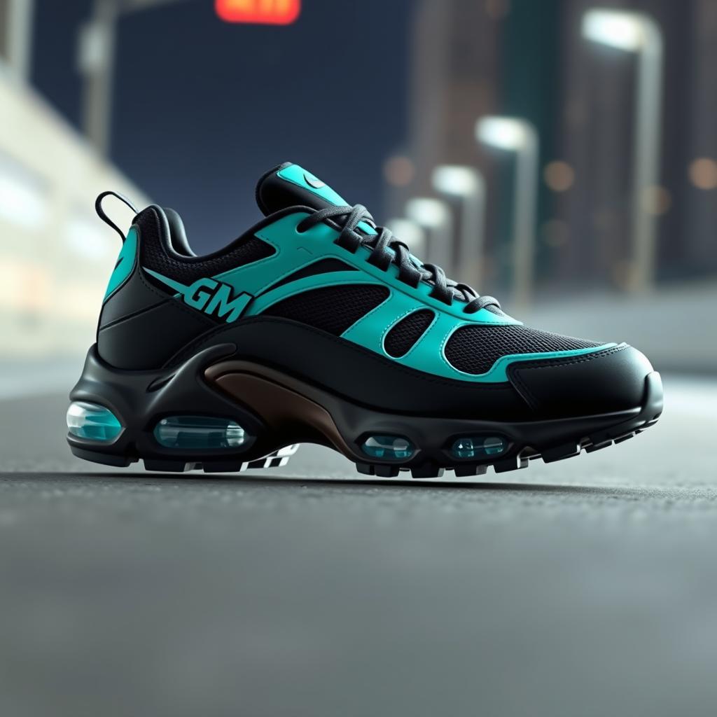 A sneaker design inspired by the aesthetic of a TN (Tuned Air) shoe, featuring a sleek and futuristic silhouette