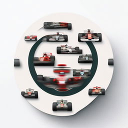 Circular icon showcasing F1 race cars