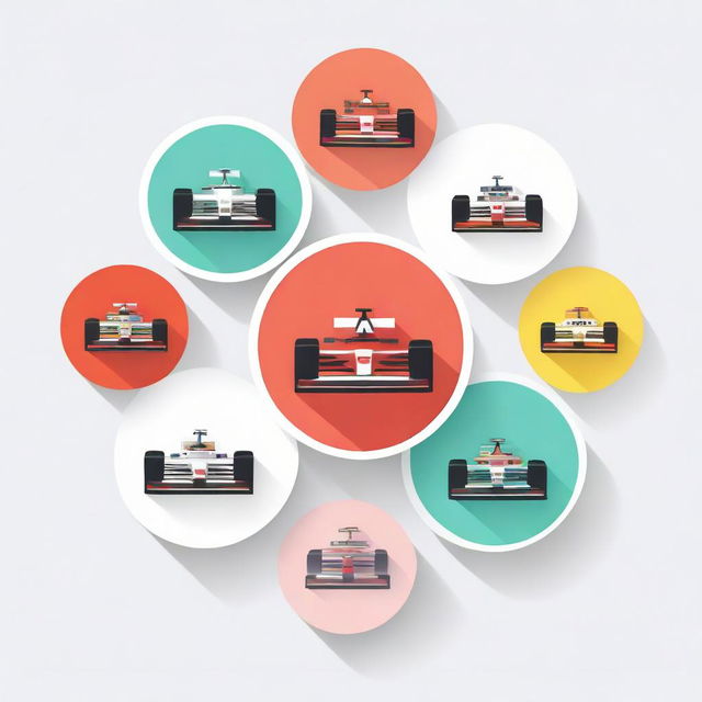 Circular icon showcasing F1 race cars