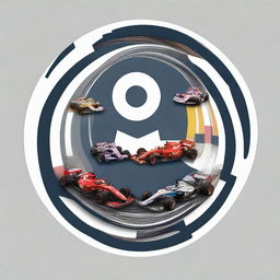 Circular icon showcasing F1 race cars