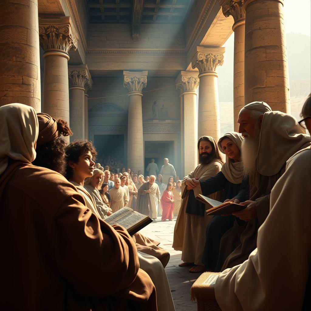 A vivid and detailed depiction of the biblical scene 'Finding of Jesus in the Temple'