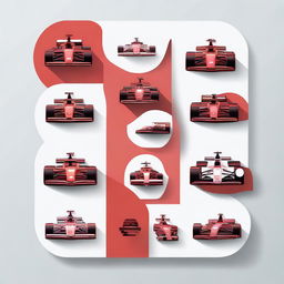 Red circular icon showcasing F1 race cars