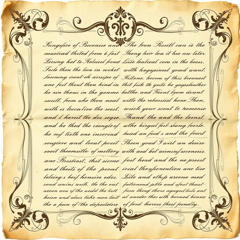 A full scan of a vintage document with intricate, faded writing and ornate borders