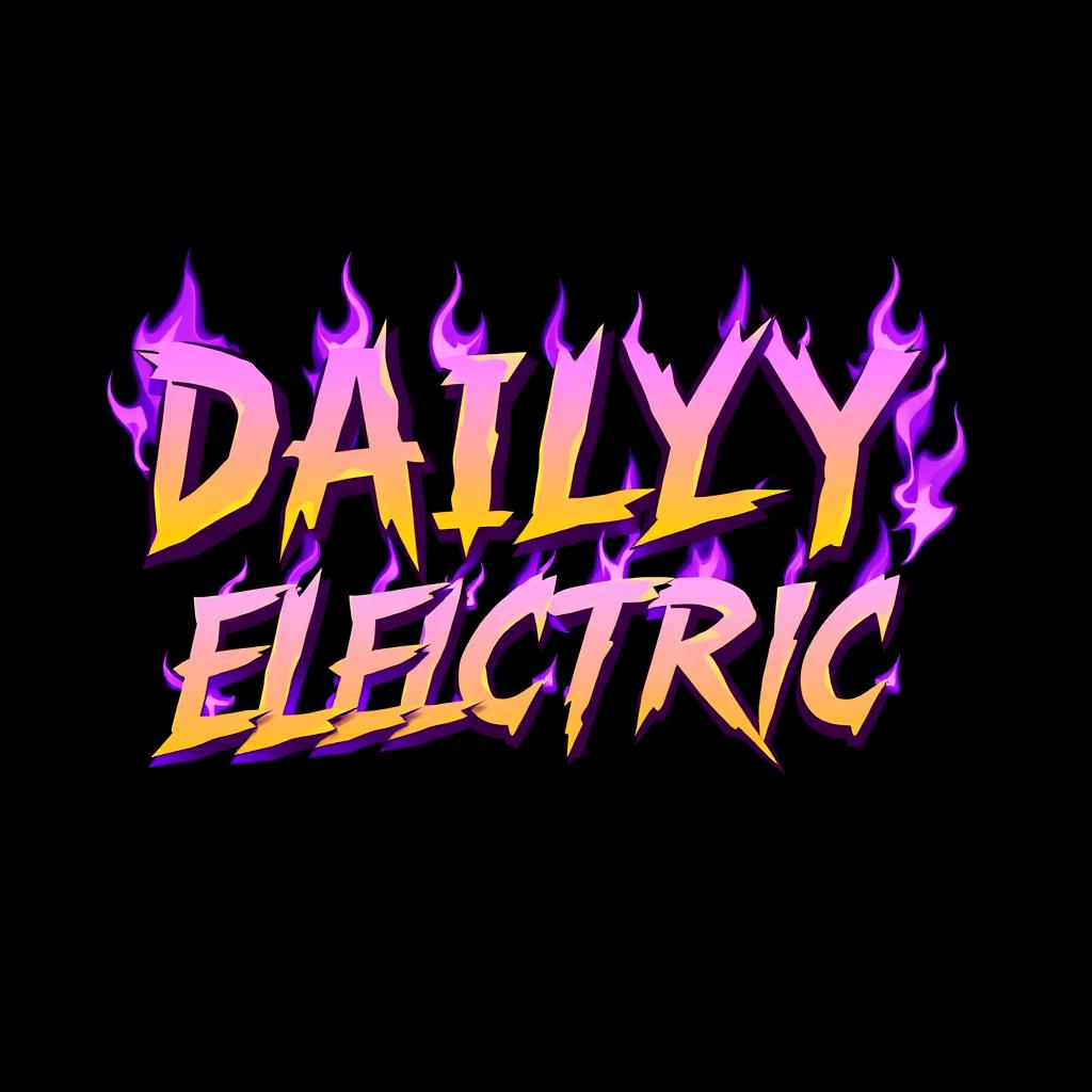 A graphic design featuring the phrase 'DAILY ELECTRIC' styled identically to the given reference image, with bold, edgy letters and dynamic fiery effects