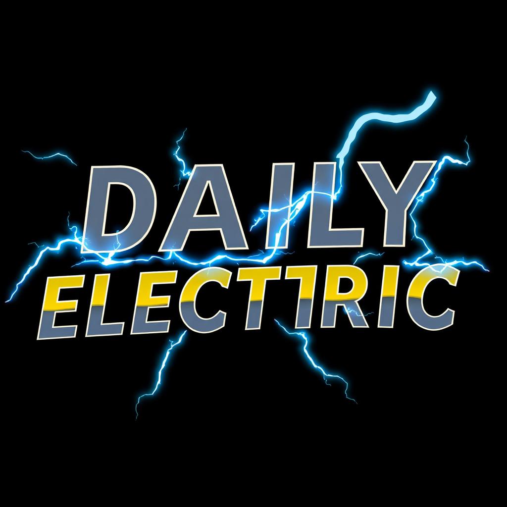 A graphic design featuring the phrase 'DAILY ELECTRIC' styled identically to the specified reference image, with bold, dynamic letters representing energy and movement
