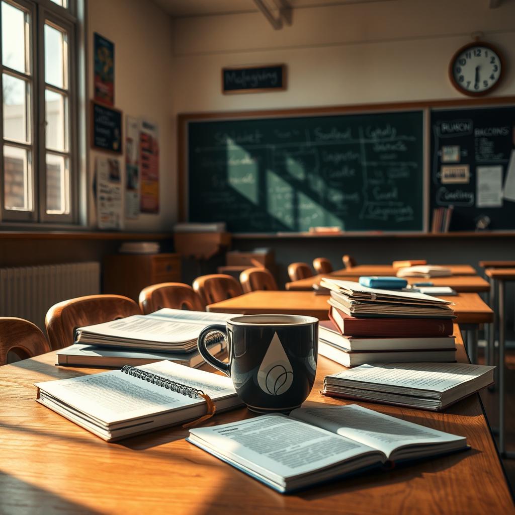 A realistic novel cover design set in a school environment, depicting a close-up scene inside a high school classroom