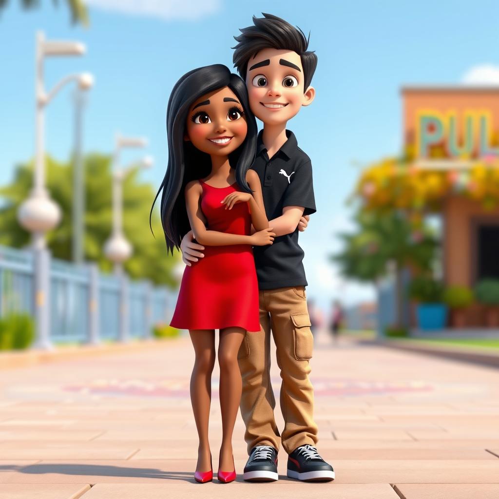 A 3D animated scene featuring a girl named Jhojandra and a boy named Owen