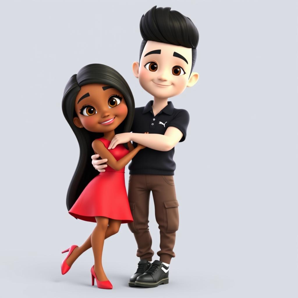 A vibrant 3D animated scene featuring a girl named Jhojandra and a boy named Owen