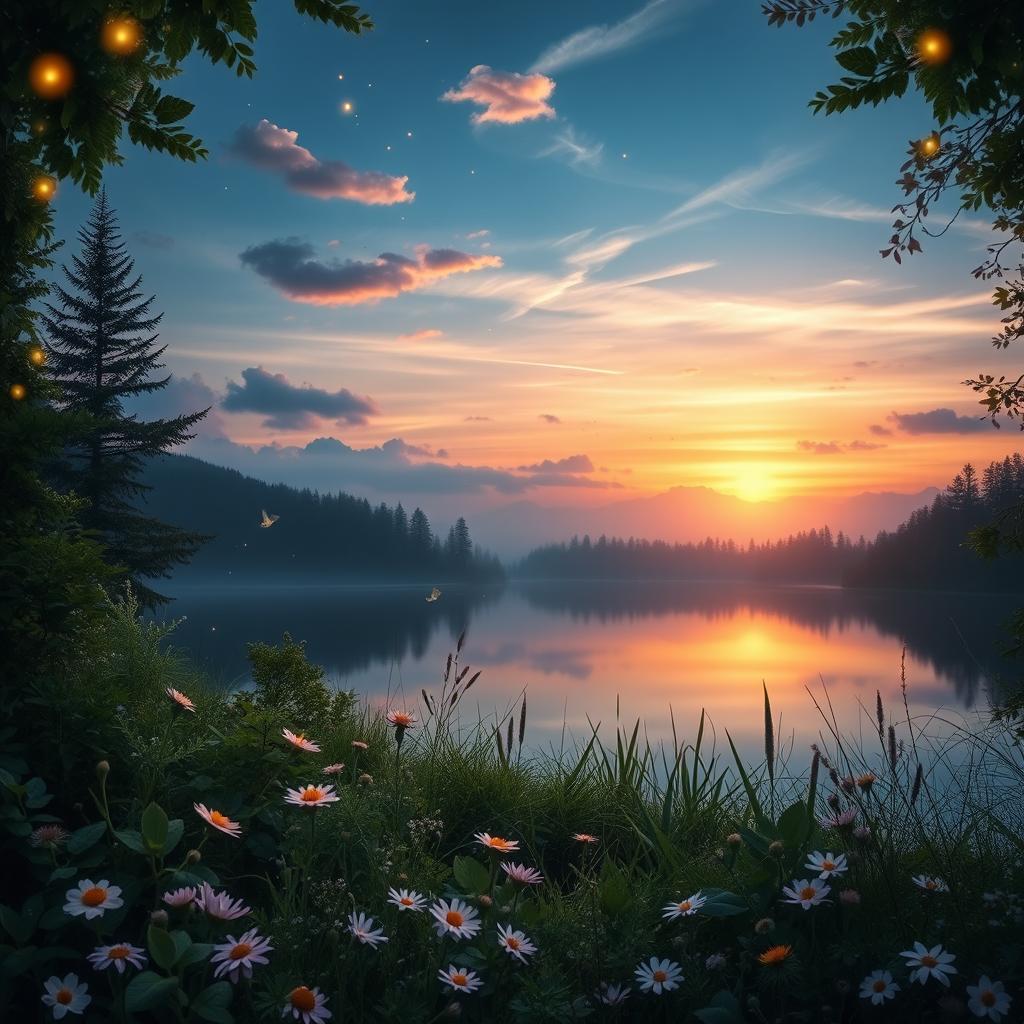 A beautifully composed book cover for a poetry collection, featuring an ethereal landscape at twilight