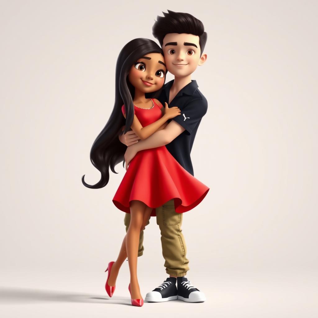 A charming scene featuring a girl named Jhojandra and a boy named Owen in a playful pose