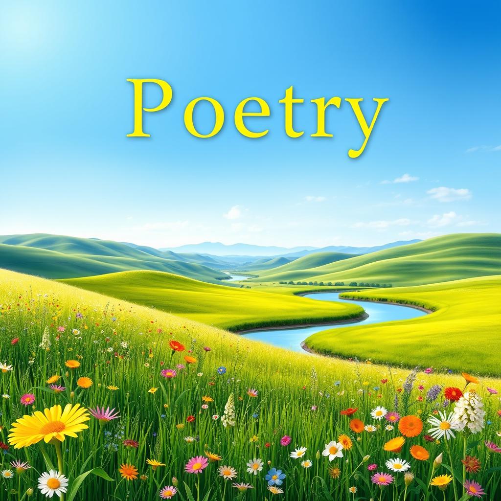 A beautifully designed book cover for a poetry collection, featuring a realistic, tranquil nature scene