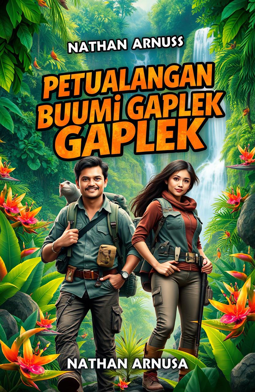 A captivating book cover for the adventure novel 'Petualangan di Bumi Gaplek' by Nathan Arnusa