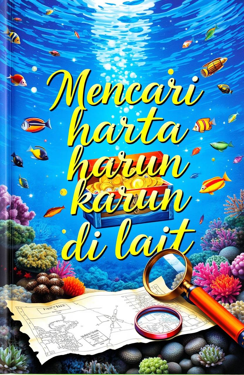 A captivating book cover themed around treasure hunting in the ocean