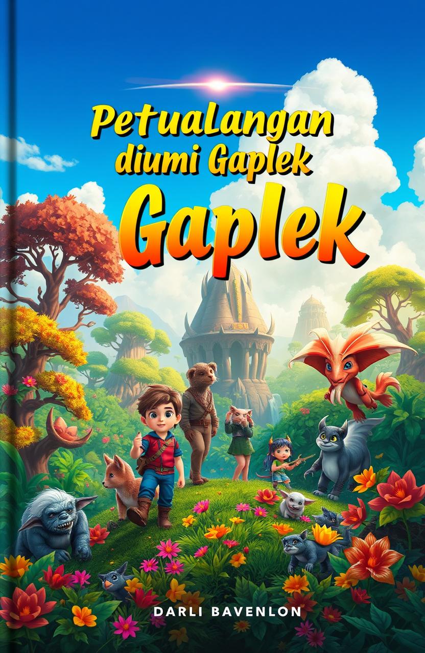 A captivating book cover for a novel titled 'Petualangan di Bumi Gaplek'