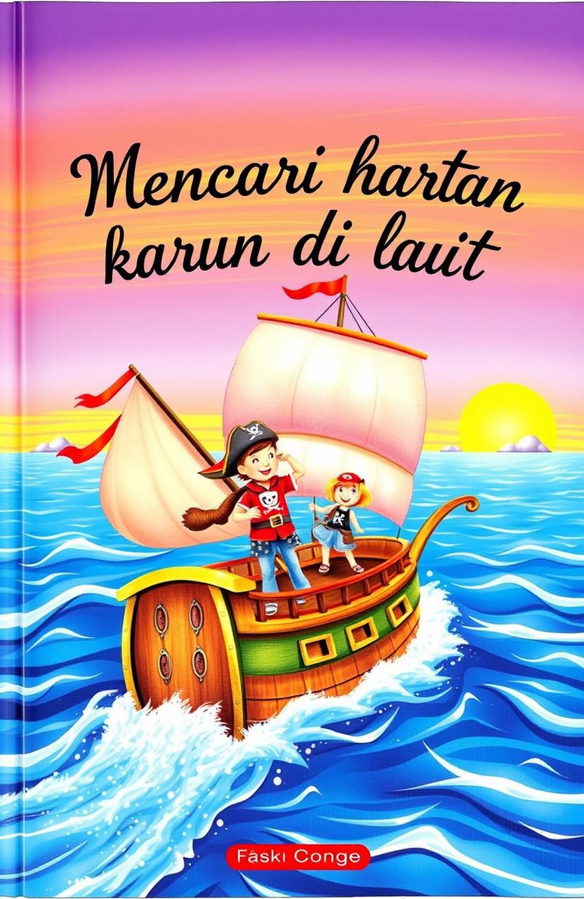 A vibrant book cover depicting a treasure hunting adventure at sea
