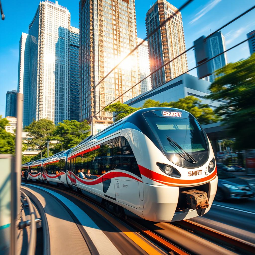Sleek SMRT Train in Vibrant Urban Landscape