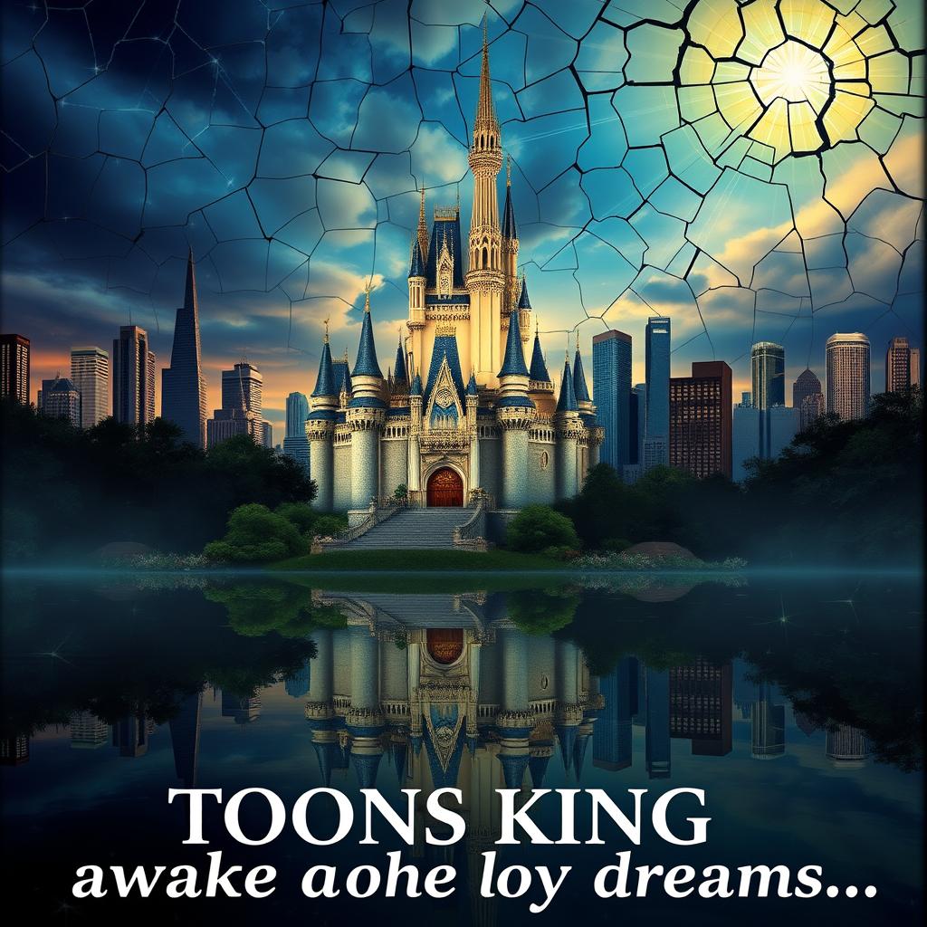 A magical enchanted castle in a classic Disney style, showcasing original architectural features with tall spires and intricate detailing