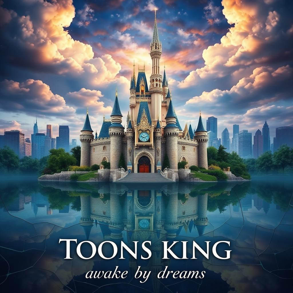 An original enchanted castle inspired by Disney, surrounded by a mystical and magical atmosphere