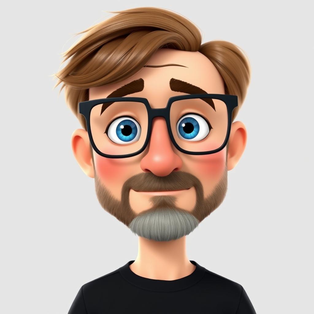 A Pixar-style animated character of a man in his 40s, featuring light brown hair styled in short, thick disheveled waves