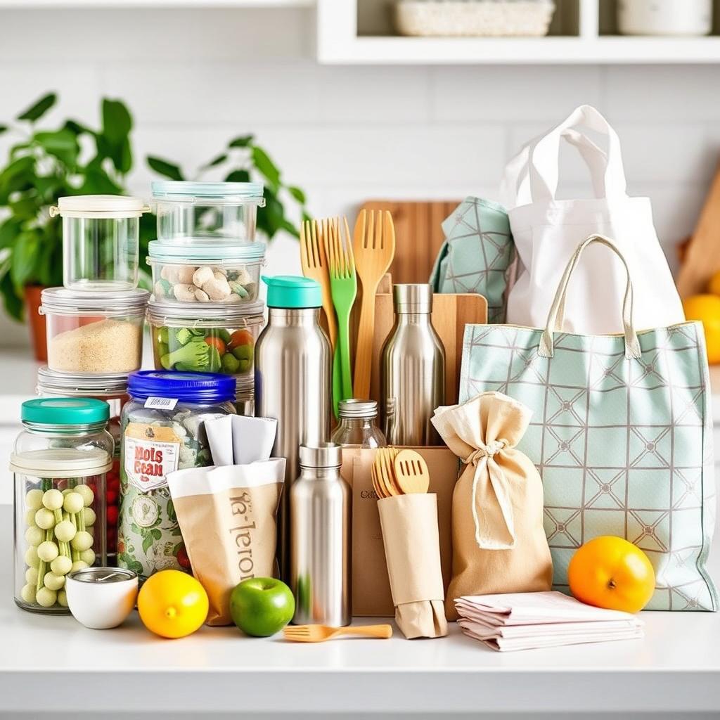 A beautifully arranged display of various reusable items collected in a practical yet aesthetically pleasing way