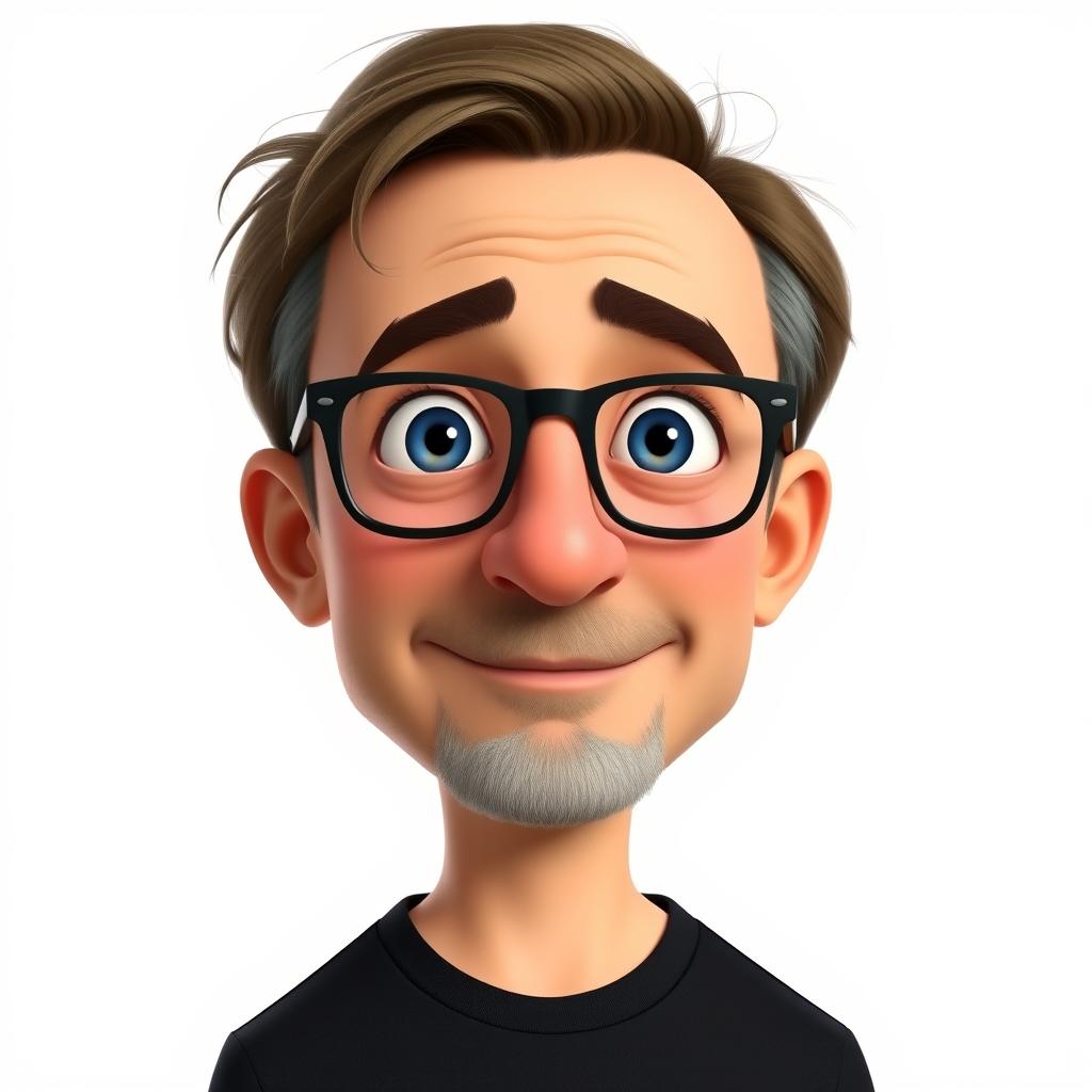 A Pixar-style character of a man in his 40s, depicted in a 1/2 headshot against a white background