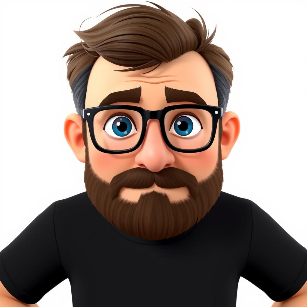 A full-body shot of a Pixar-style character depicting a man in his 40s