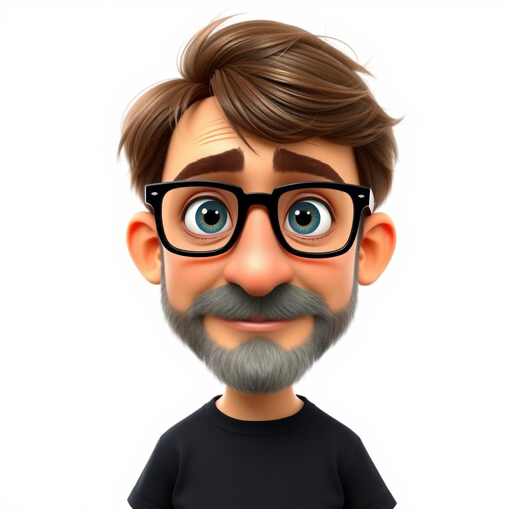 A full-body portrait of a Pixar-style character resembling a man in his 40s