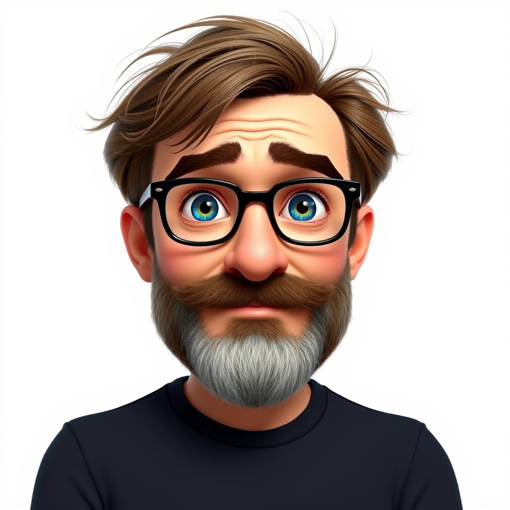 A full-body portrayal of a Pixar-style character representing a man in his 40s