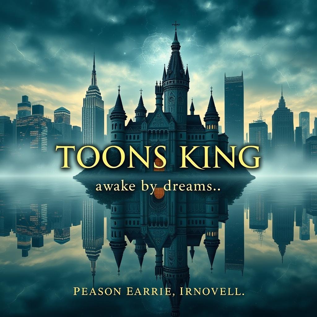 A captivating novel cover featuring an original enchanted castle surrounded by a mystical atmosphere