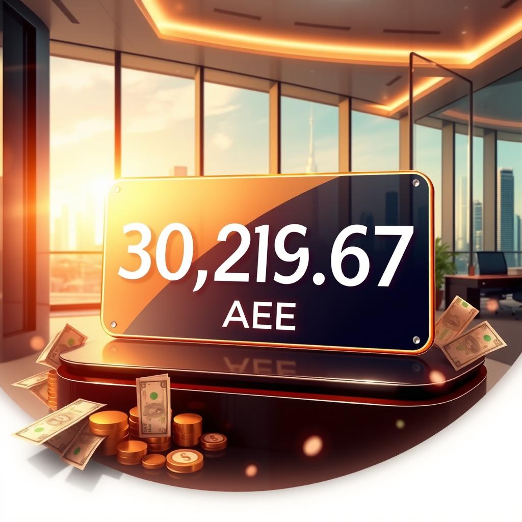 A digital illustration of a luxurious financial transaction display, showcasing an amount of 30,259