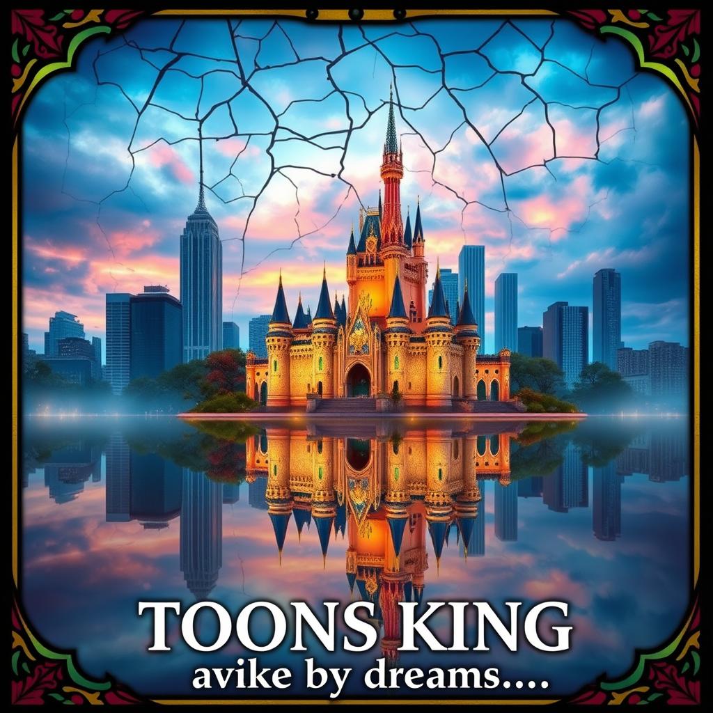 A captivating novel cover design featuring an enchanted and magical castle, inspired by the original enchanted dawn rainbow castle aesthetic