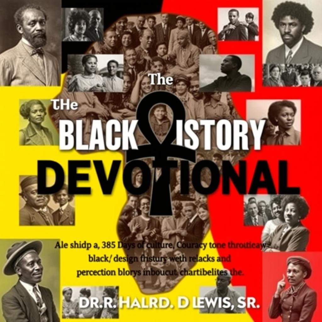 A vibrant collage featuring an Ankh symbol prominently displayed at the center, surrounded by various AI-generated images depicting Black history and culture, showcasing influential Black figures and their contributions throughout history