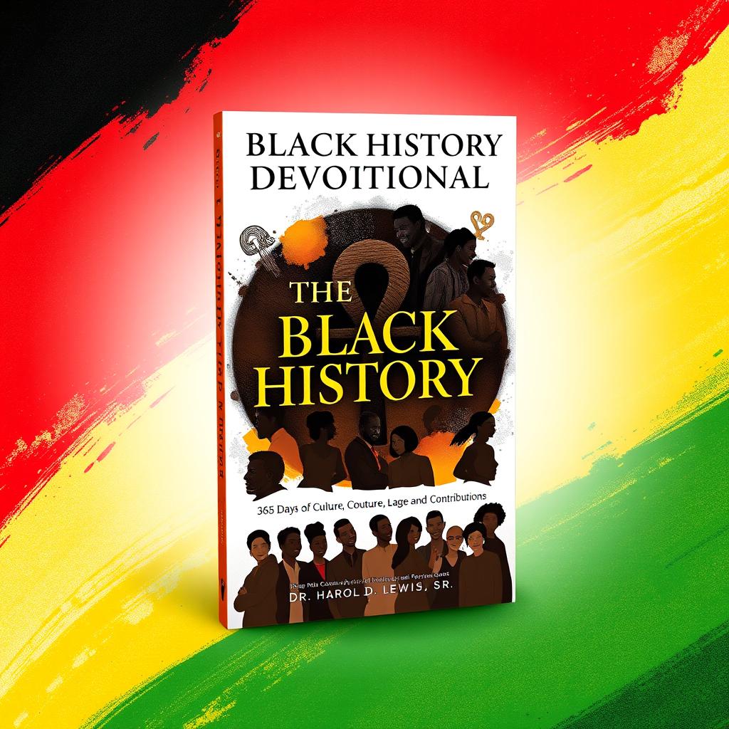 A vibrant and inspiring book cover design for 'The Black History Devotional: 365 Days of Culture, Courage, and Contributions' by Dr