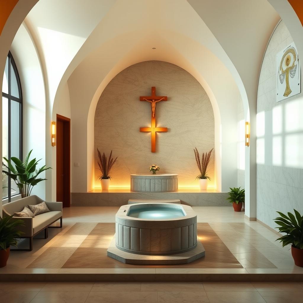 A beautifully designed penitential room and continuous baptismal area within a compact space of 4 meters